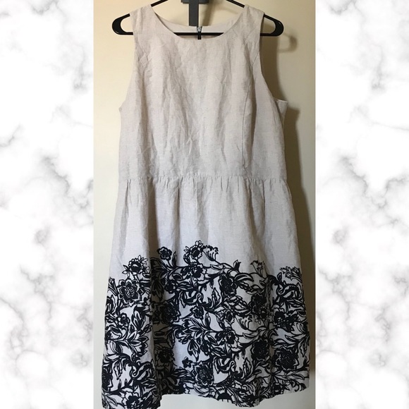 LOFT Dresses & Skirts - LOFT Beige/Tan Linen Dress w/ Black Floral Hem